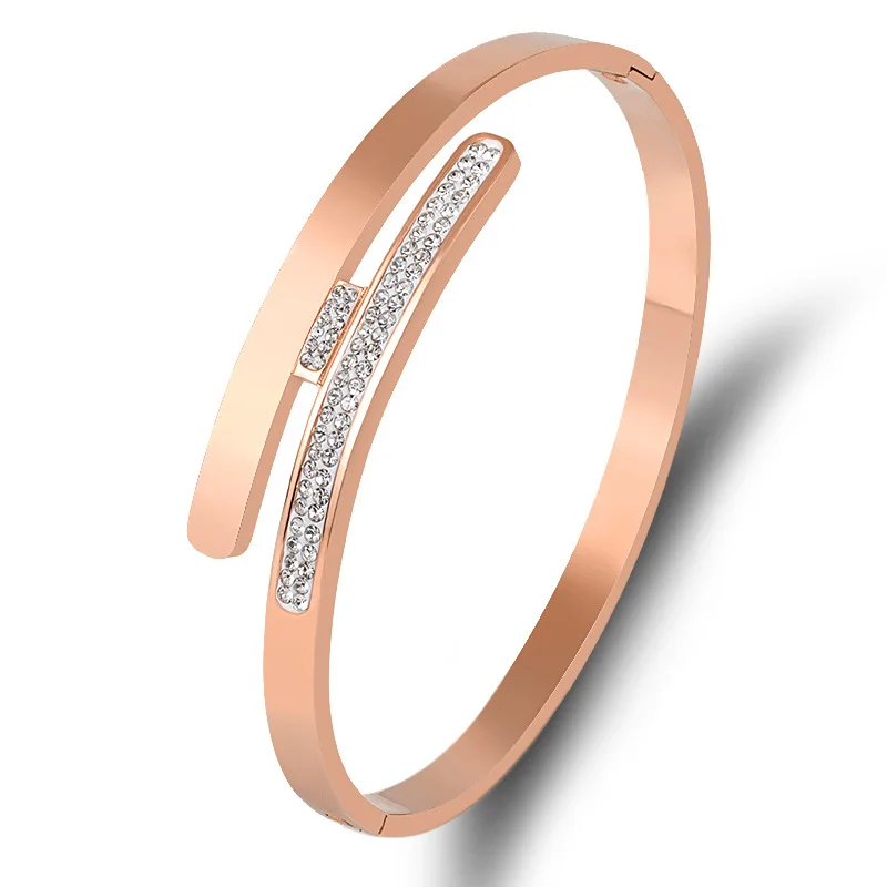 

Fashion CZ Crystal Bracelets Bangles With Two Line Rhinestone Charming Bangle For Women Girls Silver Cuff Bracelet Jewelry Gift