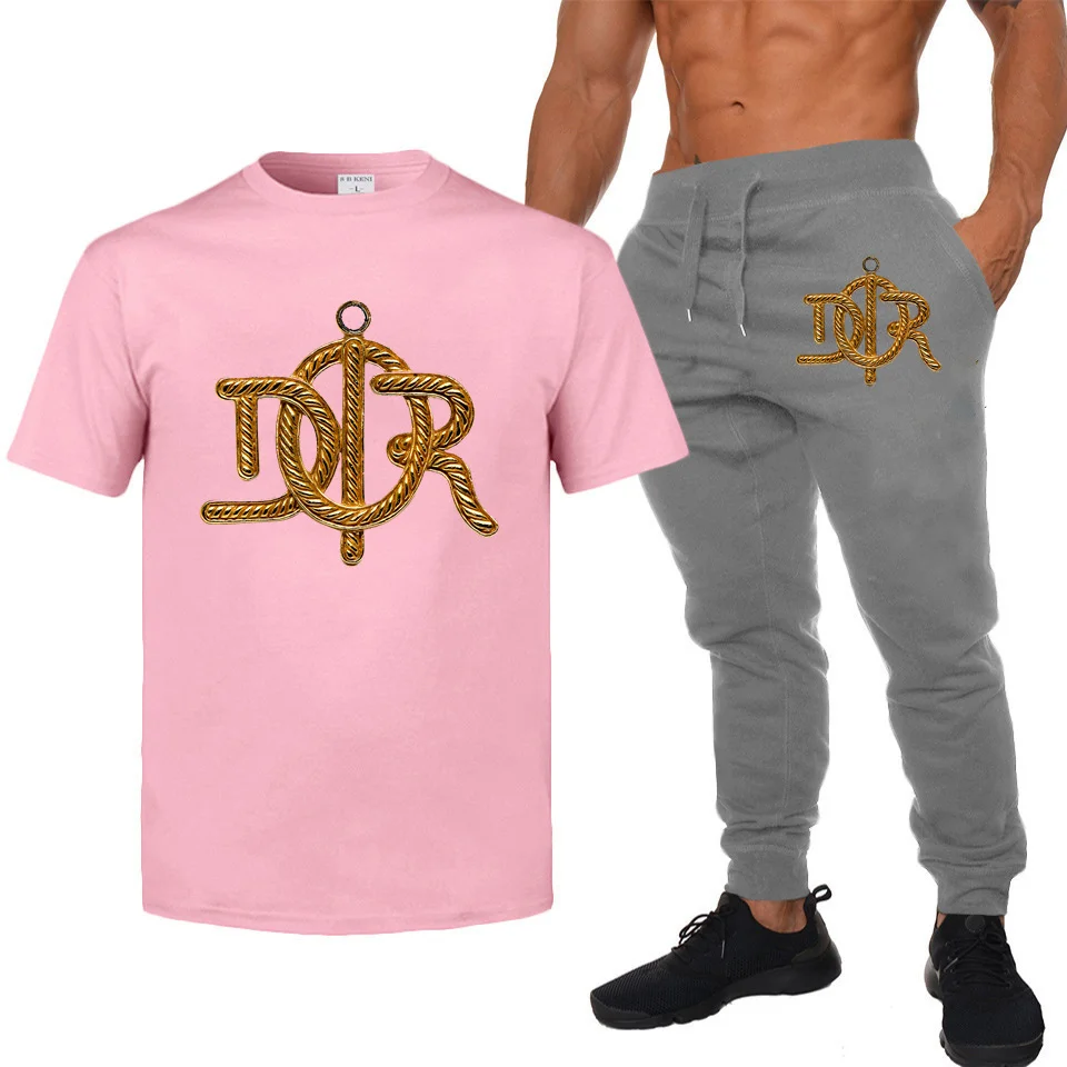 

Brand men's sports suits, men's track suit tops, T-shirts, short-sleeved round neck T-shirts for men and women, 2 sets of joggin