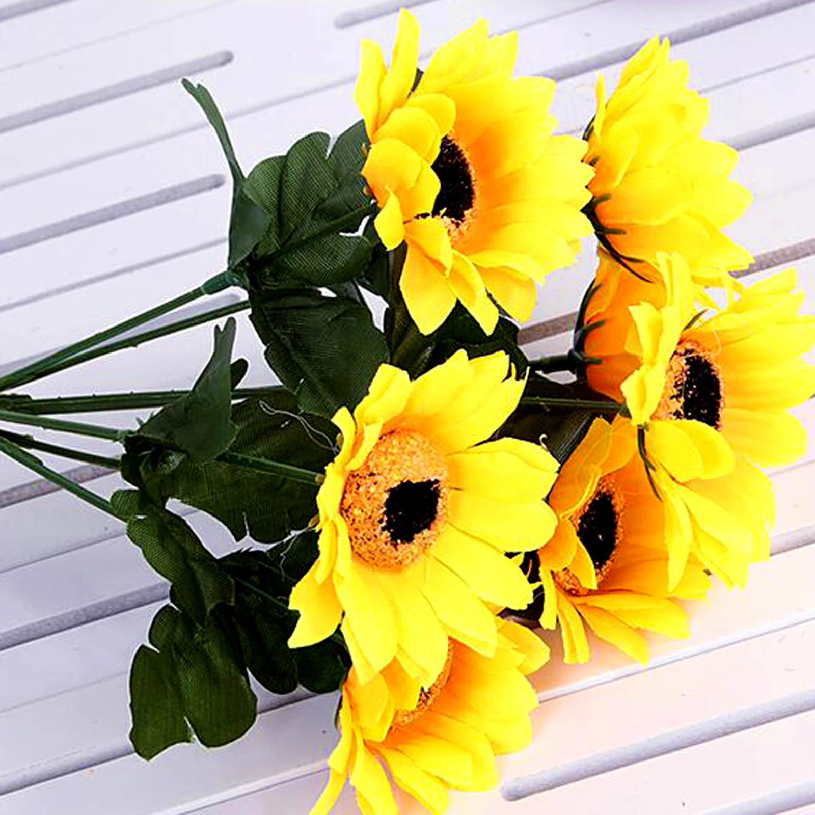 Букет подсолнухов из искусственного шелка 7 голов 30 см искусственный цветок