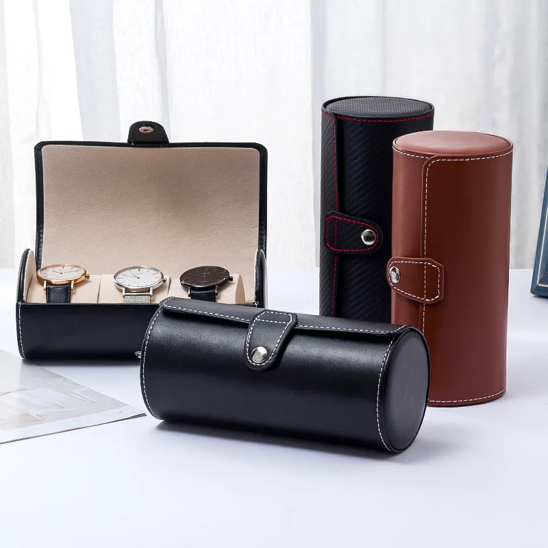 

Watch Storage Box PU leather 3-bit cylinder high-end watch boxes Jewelry watch storage display box Jewelry Organizer Gift