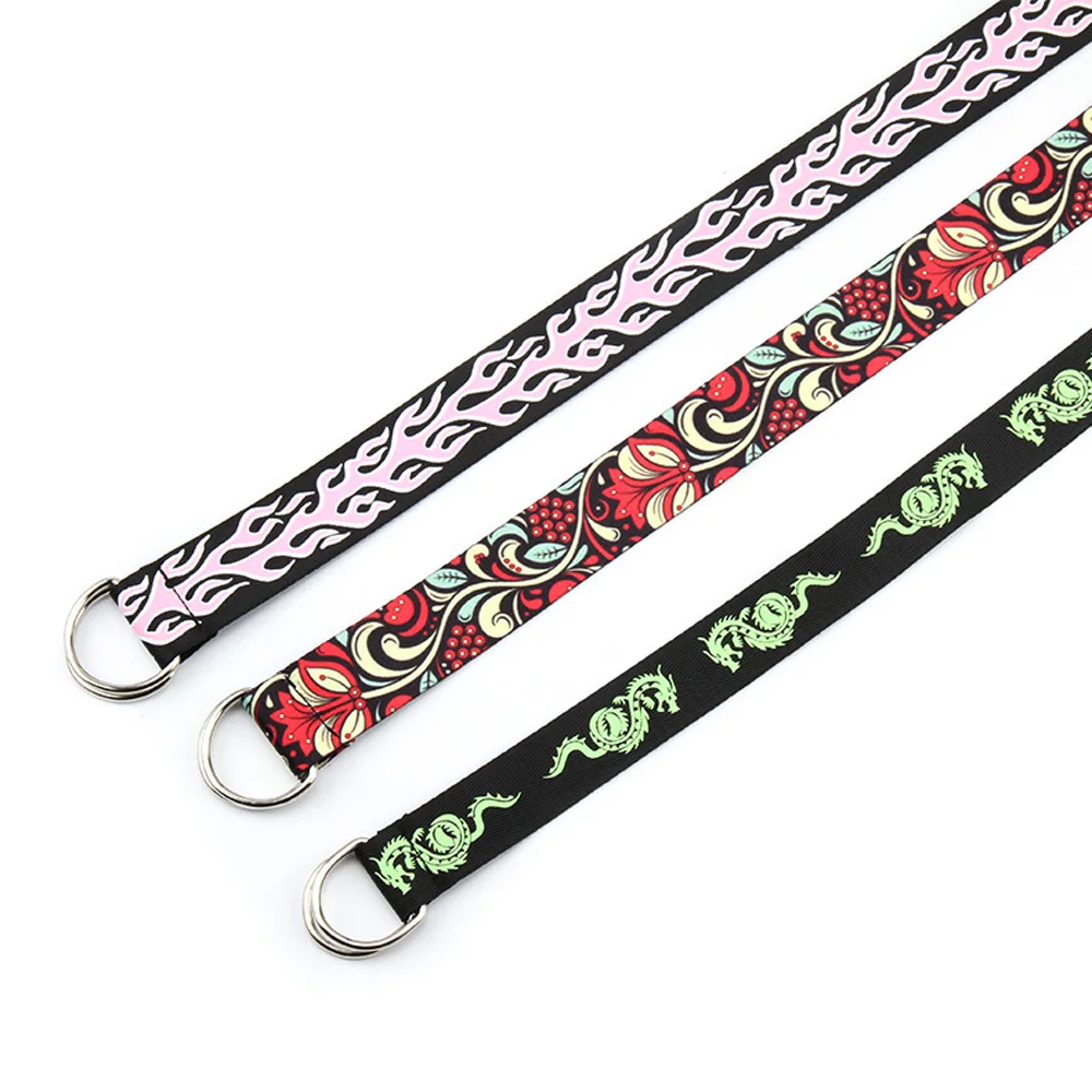 

Unisex Fashion printed canvas waist Strap Punk style double D ring buckle belt jeans trouser Pant Waistband decoration Accessory