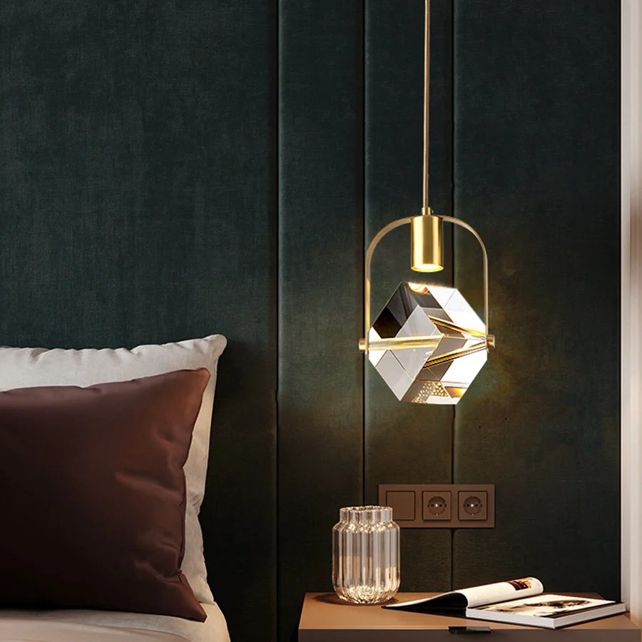 Modern Luxury Crystal Bedroom Bedside Pendant Light Chandelier Personality Hanging Light Crystal Bar Cafe Table Pendant Lamps