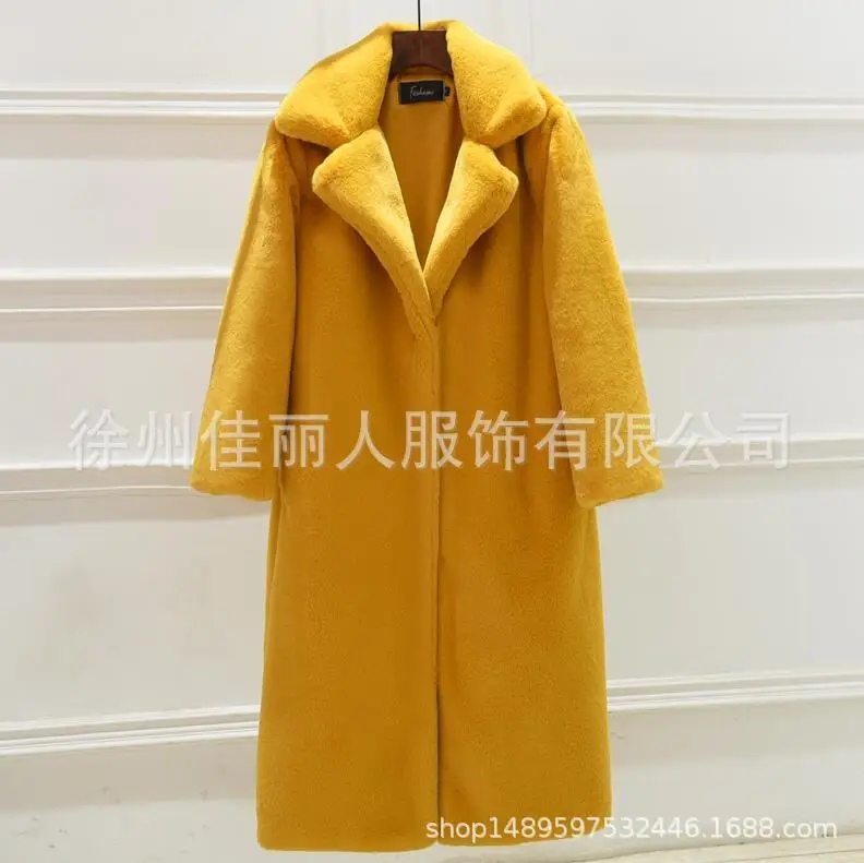 yellow Новинка 201909, длинное плюшевое пальто из кожи, женские меховые куртки, плюшевое пальто из искусственного меха, женское меховое пальто, меховая плюшевая куртка - Цвет: yellow