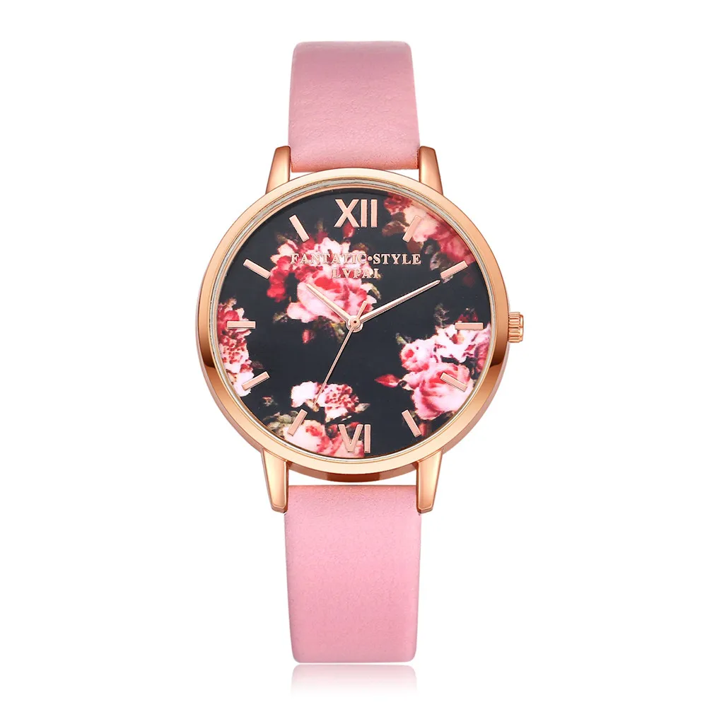 

Женские Модные Роскошные наручные часы Reloj, стильные рельефные часы с цветочным принтом и ремешком, женские Студенческие Кварцевые часы