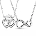 Сверкающее колье с символом бесконечности, настоящая Объединенная Королевская корона, сердечки, стандартное серебряное ожерелье для бусин Pandora, очаровательные ювелирные изделия сделай сам
