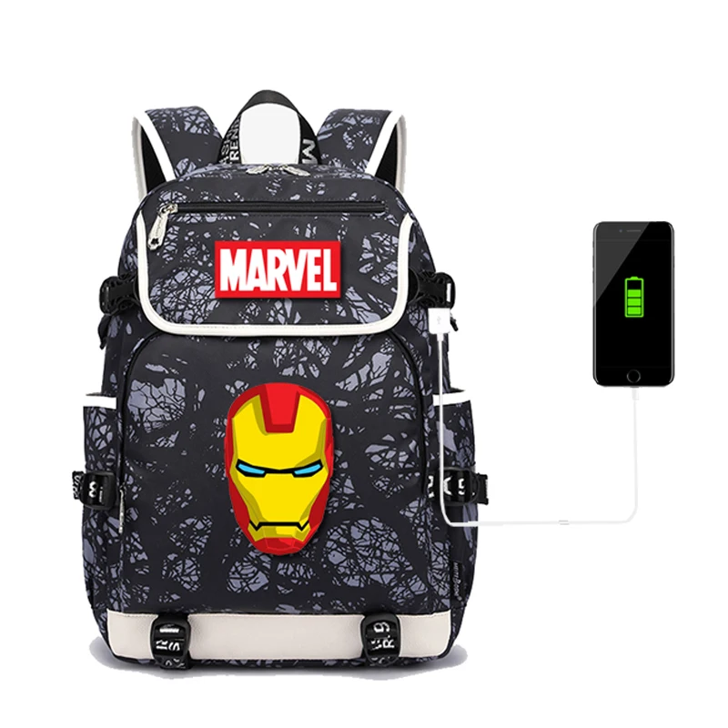 

MARVEL USB nylon school bag fashion charging Travel Bag Boys Girls Teenage Backpack Large capacity waterproof bookbag Mochila