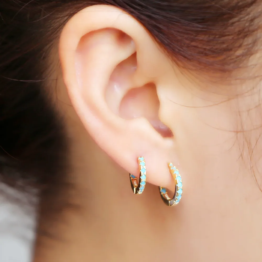 925 стерлингового серебра мини обруч со стразами нано бирюза камень мульти