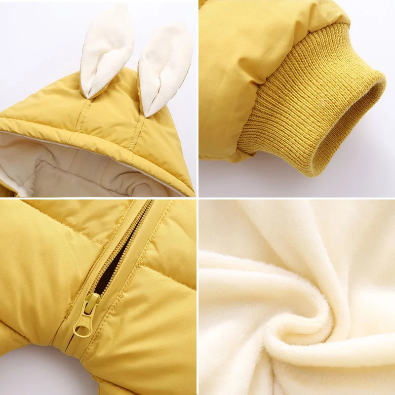 

Winter Thickened Overall For Children Infant Down Windproof Cotton Clothes Hooded Baby Boys Girls Jumpsuit Rompers Outfits