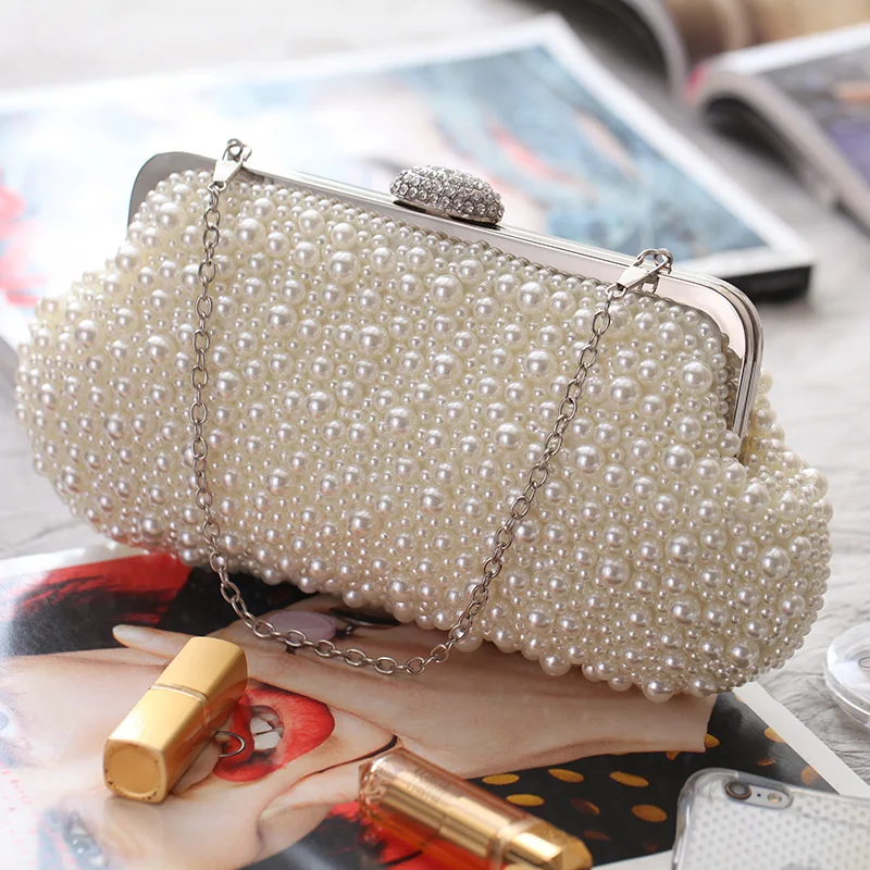 

New Evening Banquet Bag Handmade Beaded Plump Pearl Bag Clutch Bag 2021 Fashion Cheongsam Matching Bag