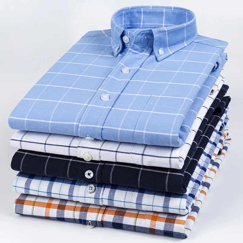

Chemise homme Long Sleeve camisas Oxford Patch Single Chest Pocket Comfortable High Quality Button-down plaid shirts for Men