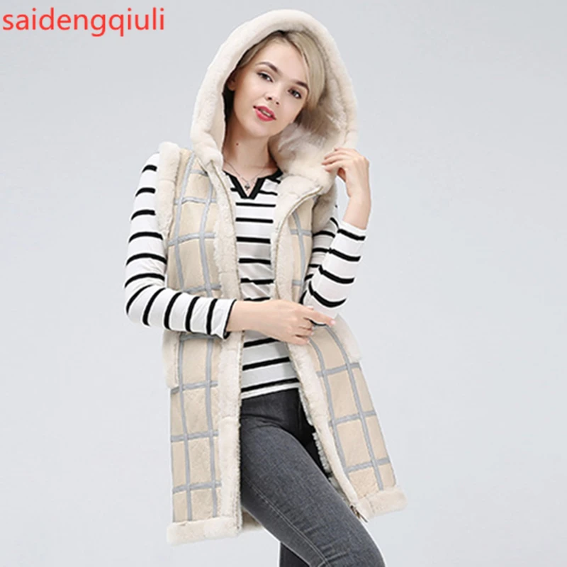 Новинка стрижка овечьей шерсти зимняя одежда Женское пальто с капюшоном средней