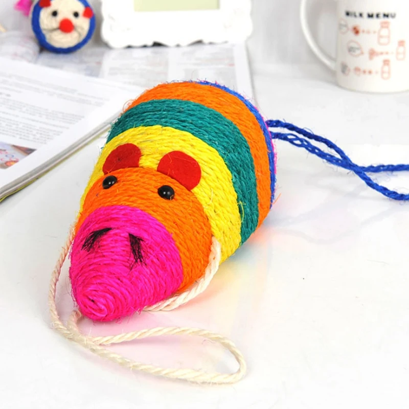 

6 Cats Catch Mouse Toy Color Cartoon Striped Sisal Mouse Shape Kitten Toy Sisal Toy