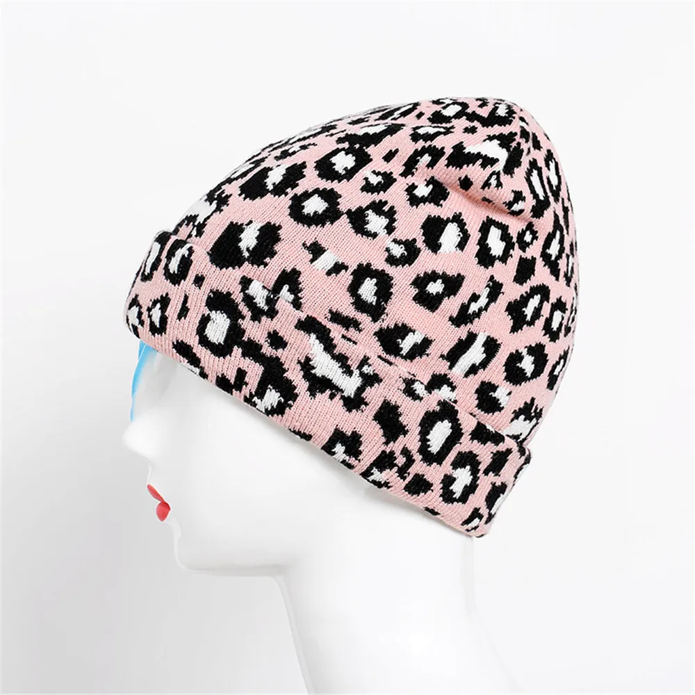 

New Women Hip Hop Fashion Leopard Print Warm Hat Caps For Girl Dot Spring Autumn Cotton Baggy Beanies Skullies Hats