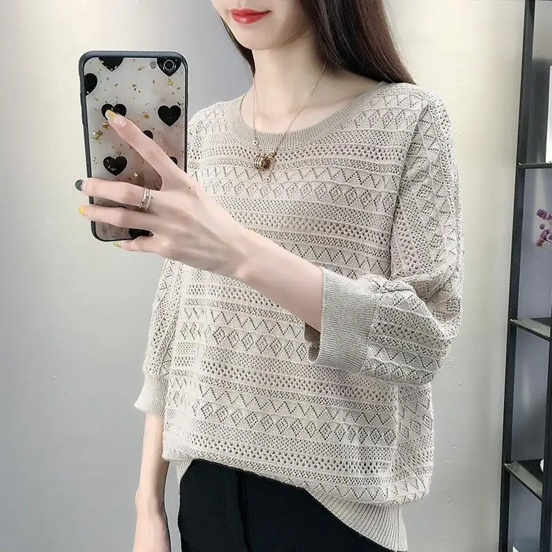 Новинка свитер с круглым вырезом и Тонкая блузка однотонный свободный