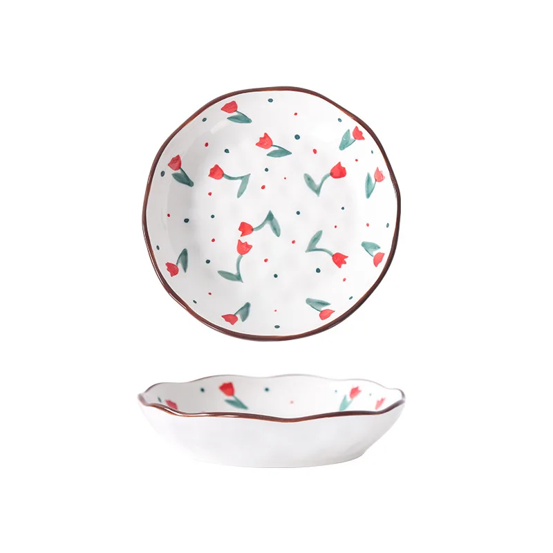 Набор из чаши и тарелок тюльпан маленькая сеточка красная тарелка для стейка