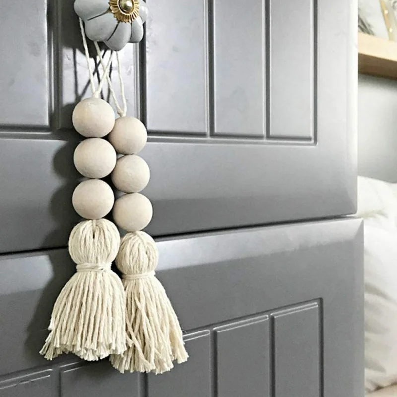 

Wood Beads Garland Natural Wooden Prayer Bead String Wall Hanging Craft for Farmhouse Rustic Country Beads Holiday Decoration