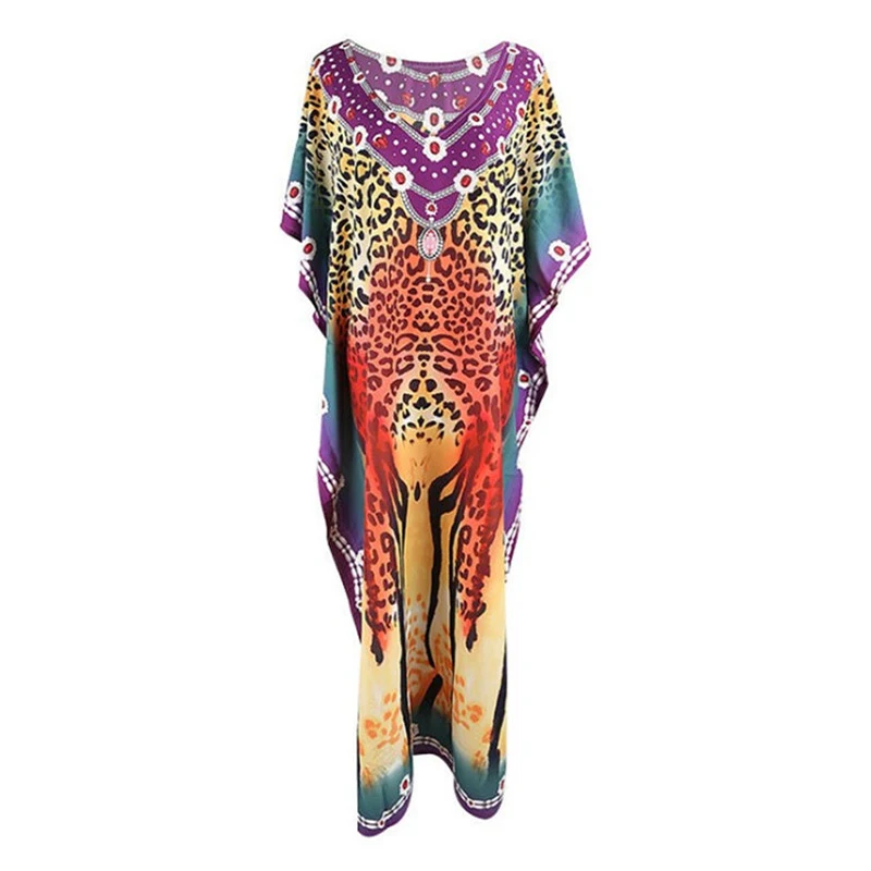 

2021 summer bohemian leopard print plus size sexy v-neck beach vacation sunscreen blouse sarong robe