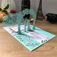 100pcs 3d pop up laser cut wedding invitations with arched door and groom bride invites cards personalized customizable