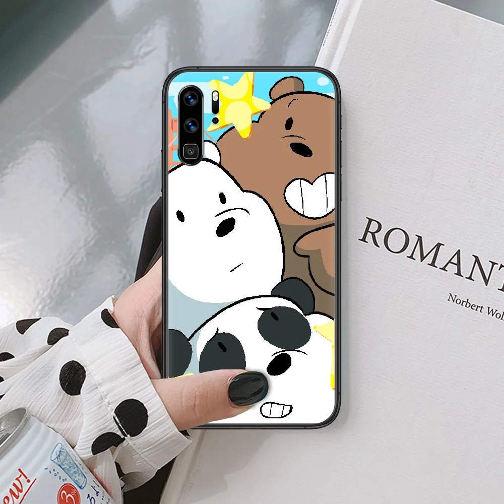 

Cute Bare Cartoon Bears Friends Phone Case For Huawei P Mate Smart 10 20 30 40 Lite Z 2019 Pro black Hoesjes Silicone Shell