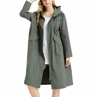 autumn 2021 large size womens color contrast printing windbreaker coat medium length loose styles black green long jacket
