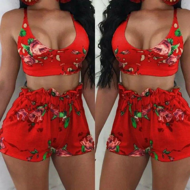 Женский раздельный купальник с высокой талией бикини цветочным принтом пуш-ап и