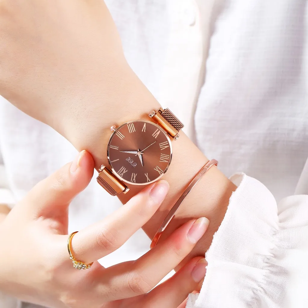 Top Brand Ladies Brown Stainless Steel Casual Quartz Watch Top Brand Luxury Waterproof Wrist Watch часы женские наручные