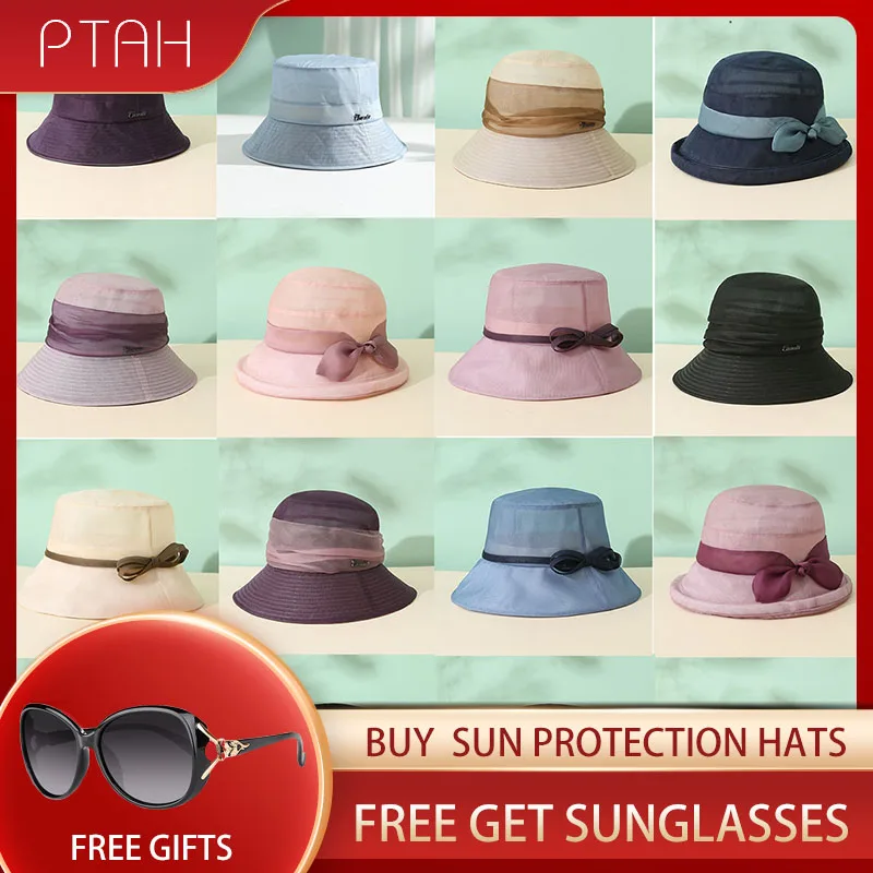 

[PTAH]Sun Protection Silk Hat Female Summer 100% Mulberry Silk Breathable Cap Women UPF50+ Foldable Adjustable Hat Not Polyester