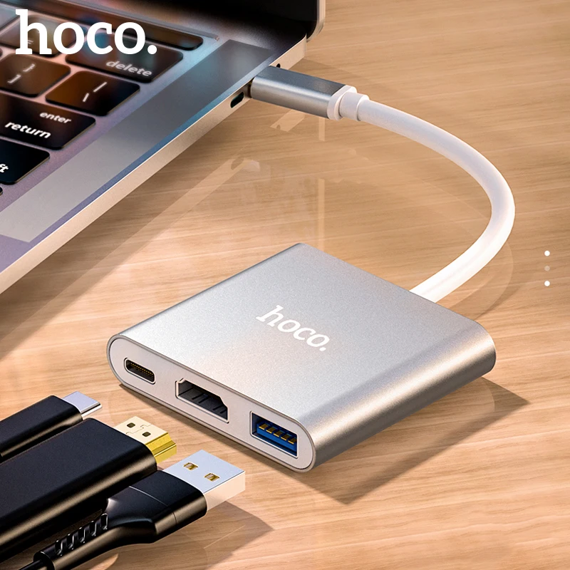 Концентратор HOCO USB Type-C 3 в 1 0 HDMI совместимый адаптер USB-сплиттер для ноутбуков