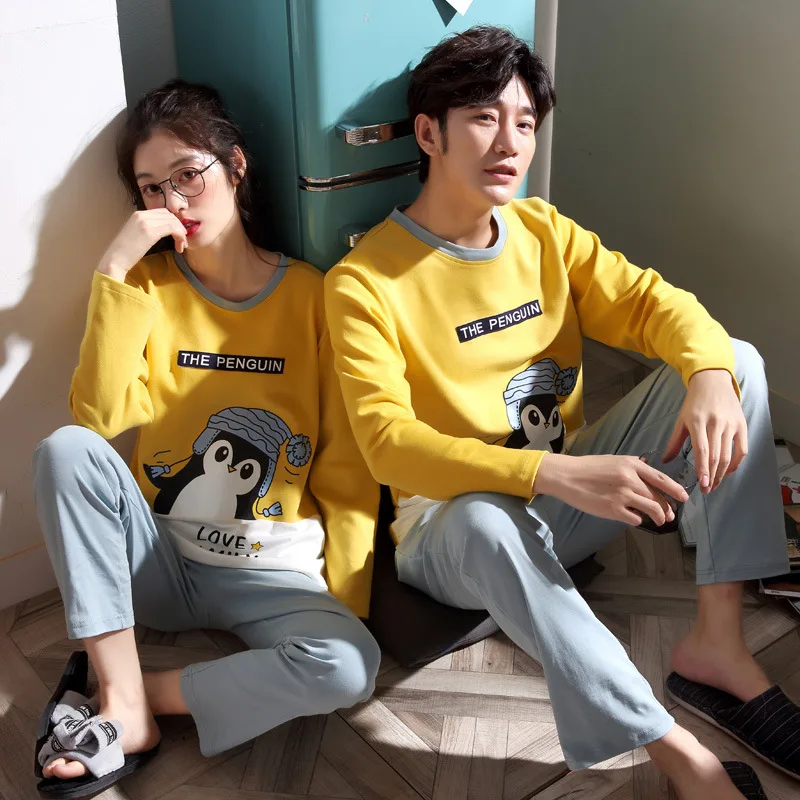 Одинаковый пижамный комплект для пары Хлопковая пижама с длинными рукавами