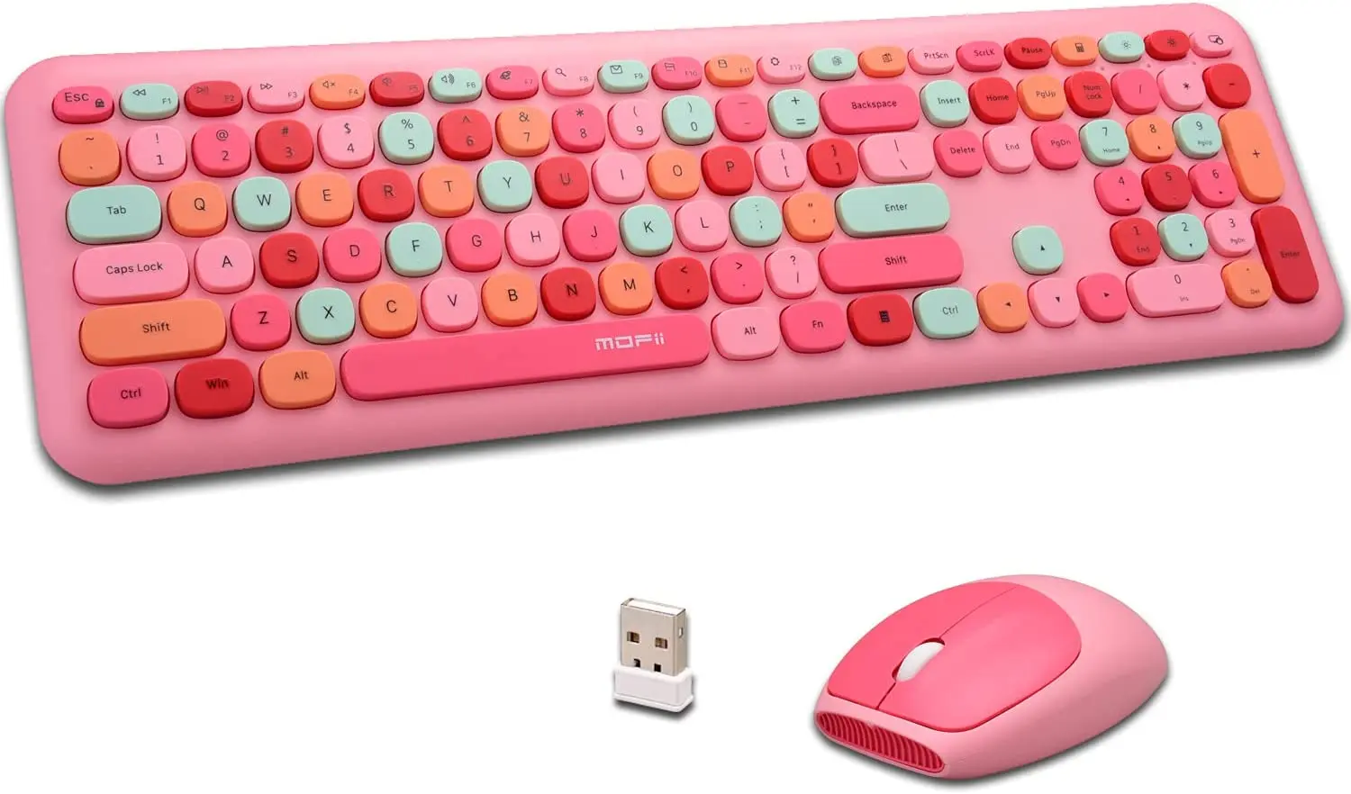 

MOFii Wireless Keyboard and Mouse Combo,2.4G Slim Full-Sized Colorful Keyboard Mouse for PC Desktop Laptops Windows(Pink