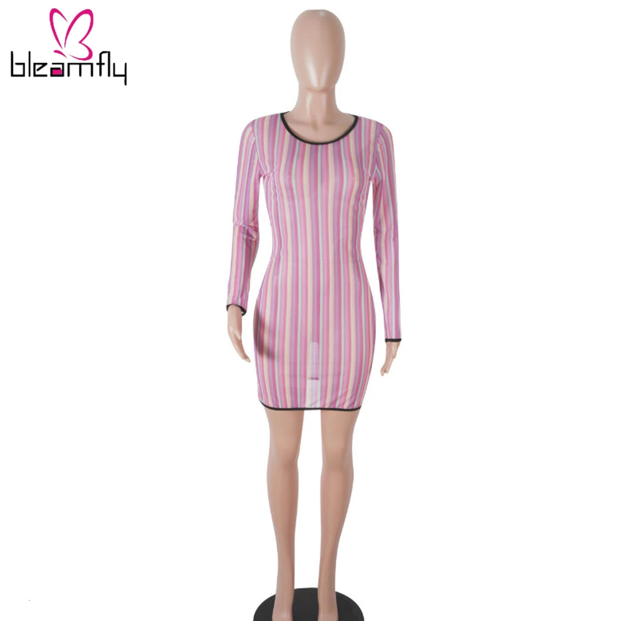 Новинка 2019 женское осеннее разноцветное платье в полоску с принтом Сетчатое