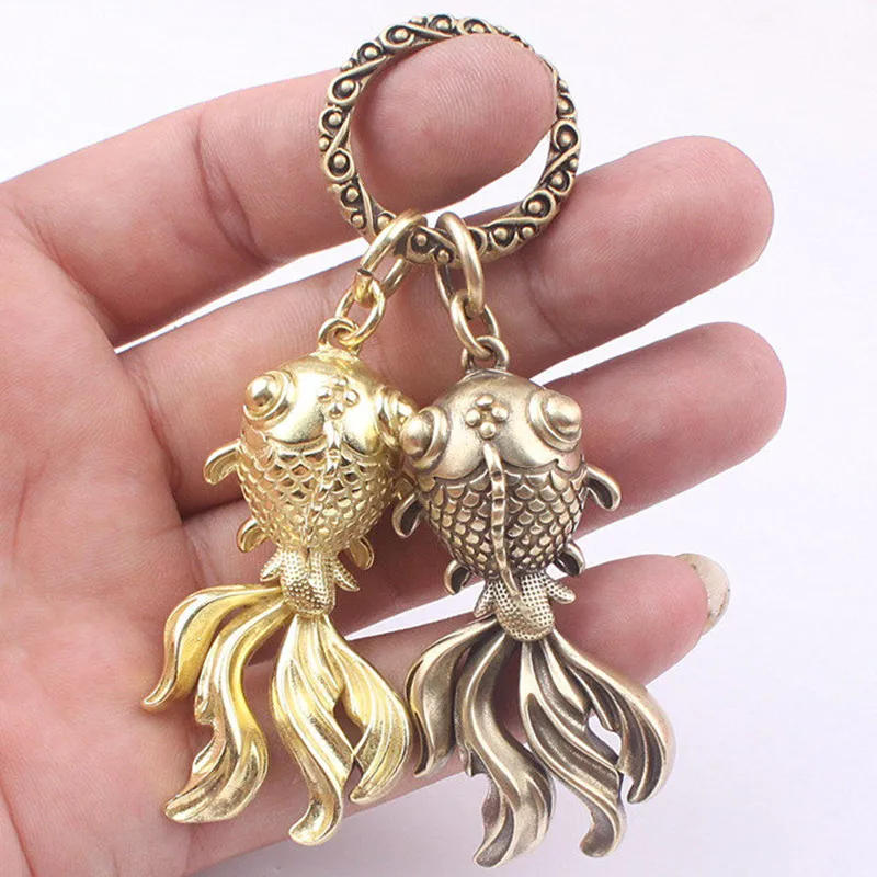 100% Brass Handicraft Goldfish Casting Good Luck Car Button Keychain Tibetan Bronze Bell Creative Gift Home Decoration Pendant