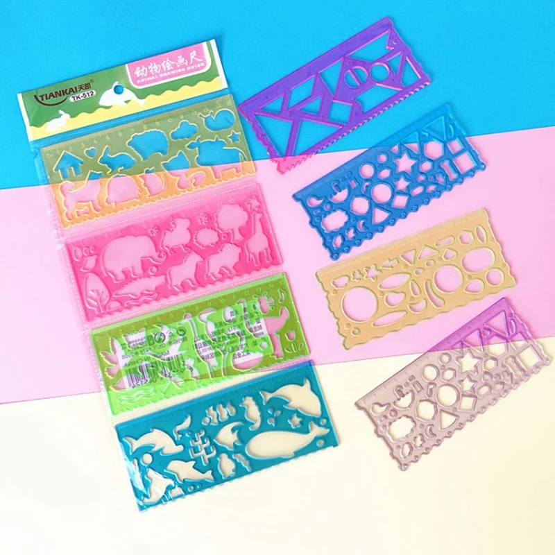 

Милые школьные принадлежности, забавная линейка с рисунком природных сцен, 1 комплект из 4 разных линейки с животными