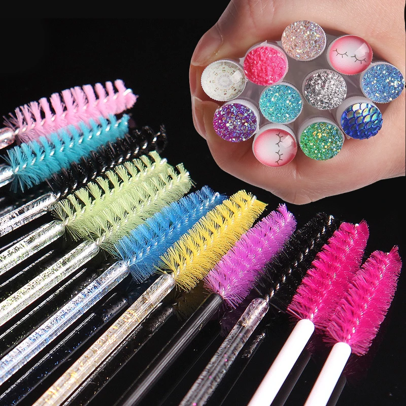 

1pcs Disposable Crystal Rod Nylon Head Eyelash Brush Portable Beauty Makeup Tool Solid Rod Grafting Eyelash Comb Beauty Tool