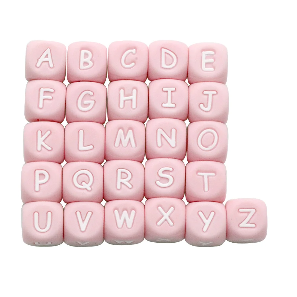 

Joepada 10Pc/lot Pink Silicone Alphabet Letter Beads DIY Baby Teething Pacifier Accessories Food Grade Silicone Baby Teether