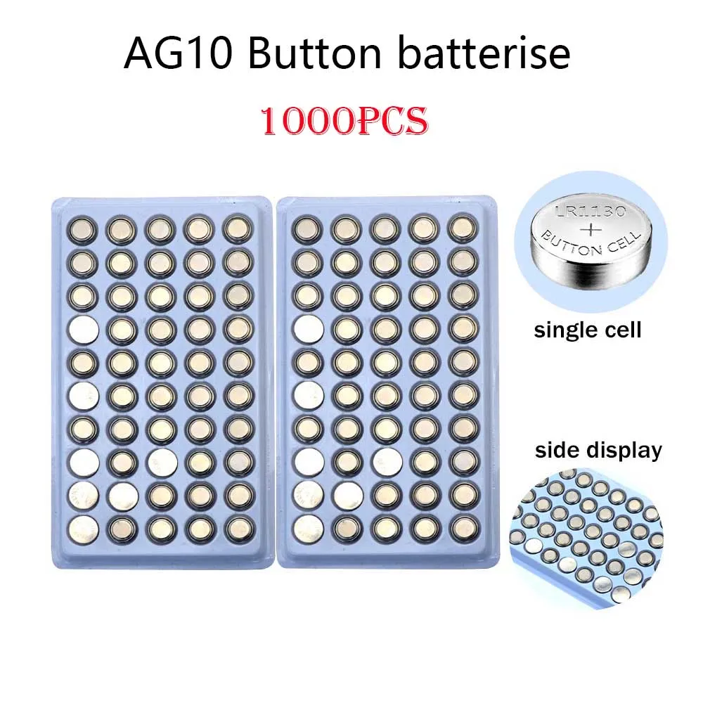 

AG10 1.55V 1000pcs 80mAh LR54 Coin Cell Battery Alkaline SR54 389 189 LR1130 SR1130 Button Batteries For Watch Toys Remote