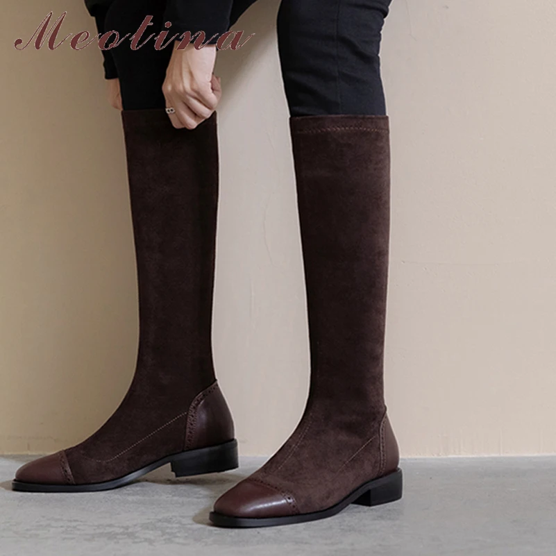 

Сапоги женские до колена на платформе, с квадратным носком, коричневые, черные, осенне-зимние