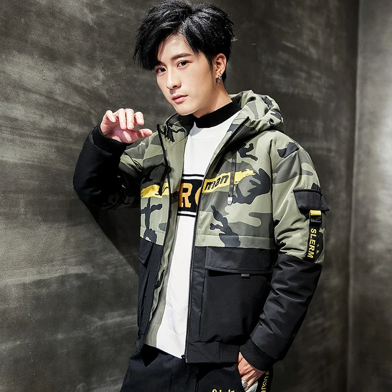 Мужская Лоскутная камуфляжная теплая хлопковая куртка бомбер зимняя свободная