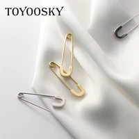 toyoosky genuine 925 sterling silver earring punk hip hop safety pin shape hoop earrings for women men party unusual jewelry