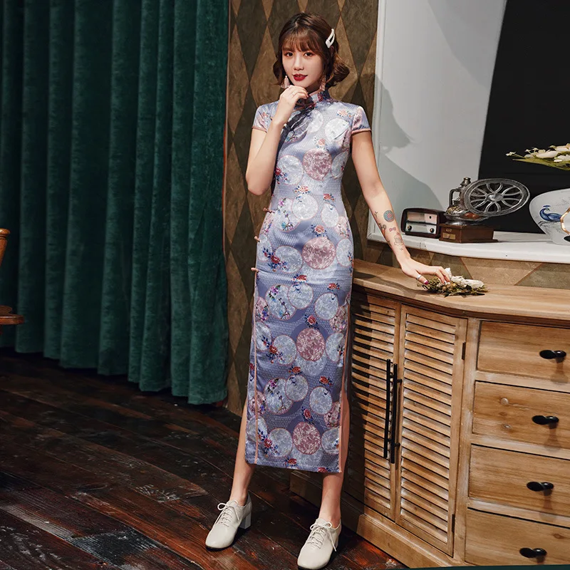 

Fashion Summer Long Cheongsam Chinese Style Dress Womens Slim Qipao New Arrival Vestido Size S-4XL