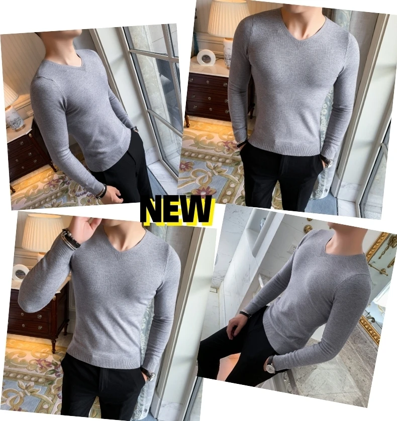 Тонкий свитер Masuclina круглый вырез Pull Homme пуловер для мужчин Корейский мужской модный свитер черный 4 сплошной цвет облегающий свитер для мужчин