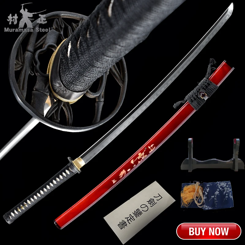 

Японская кошка T10 Geninue ручной работы, стальная глина, Темпер, настоящий Хамон, полный Танг, вишневый цвет, Обложка для влюбленных, мечи ручной ...