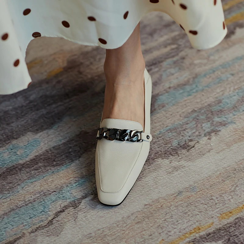 

ZVQ Woman Genuine Leather New Style Square Toe Solid Color Leisure Shoe Concise Comfortable ventilation Metal decoration