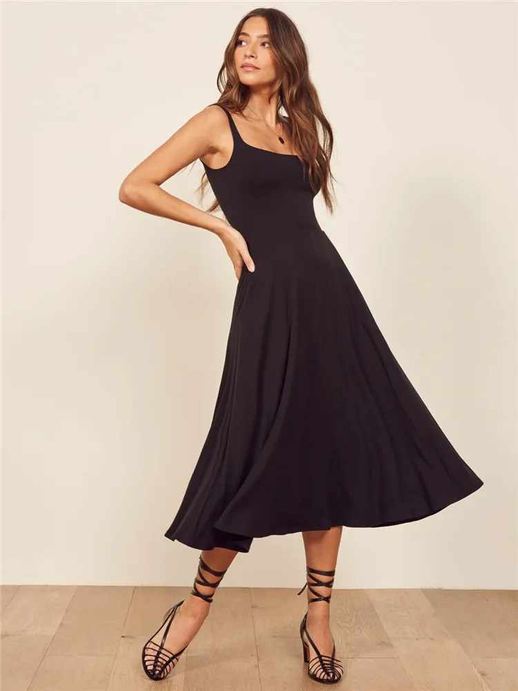 

dark green knitted vest skirt square collar 2021 summer new women's slim dress