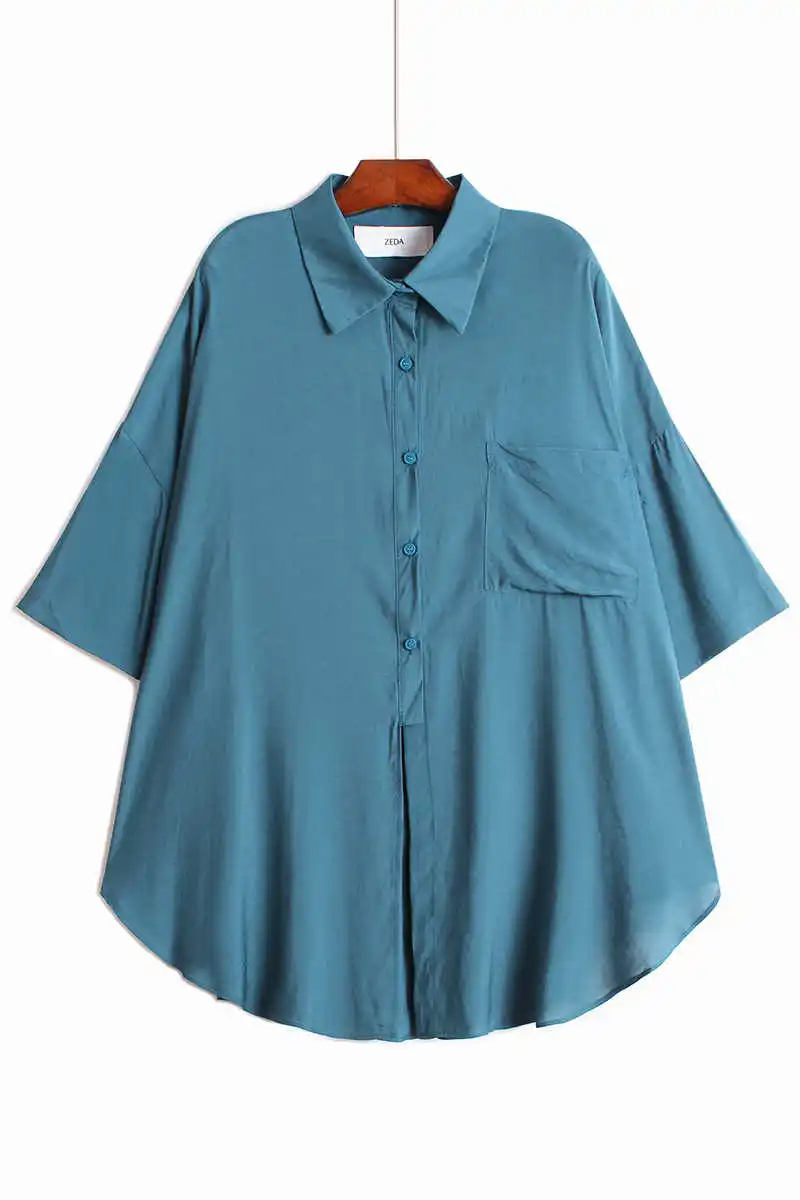 

IEQJ 2021 New Summer Clothes Fashion Women Tide Turn-down Collar Three Quarter Sleeves Single Breasted Shirt Blouse WS59601