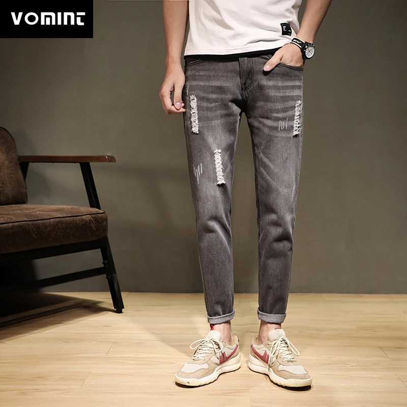 Мужские джинсы Vomint повседневные синие из хлопчатобумажной ткани с надписью и