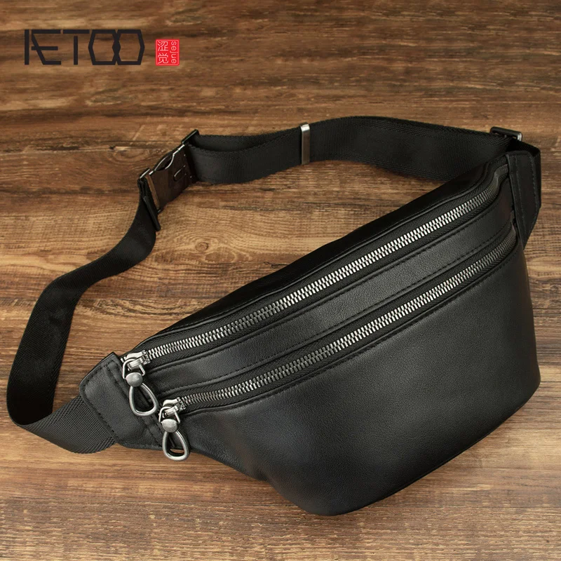 

AETOO Leather chest bag, men's head-layer cowhide simple one-shoulder bag, fashion fashion high-capacity stiletto bag, men's bag