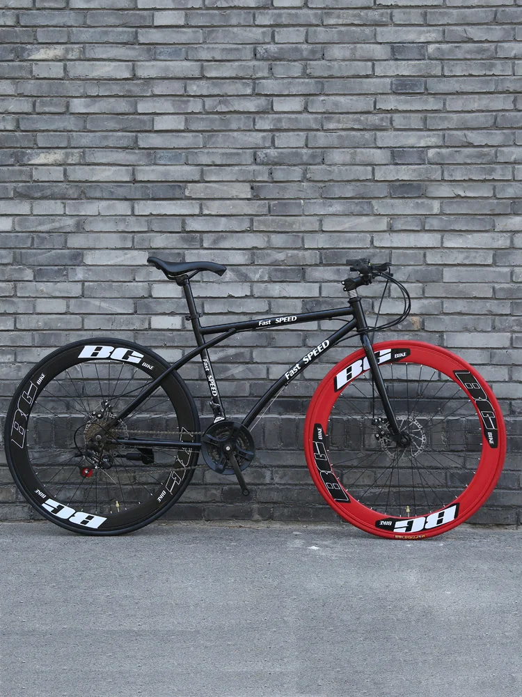 Variable Speed Fixed Gear Bike Men's Bicycle Road Racing Double Disc Brake Inflatable Solid Tire Adult Airless | Спорт и