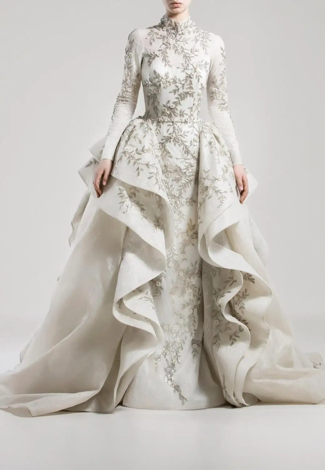 

Винтажные Свадебные платья robe de mariée, свадебные платья с длинными рукавами и высоким воротом, кружевные платья с аппликацией, торжественные ...