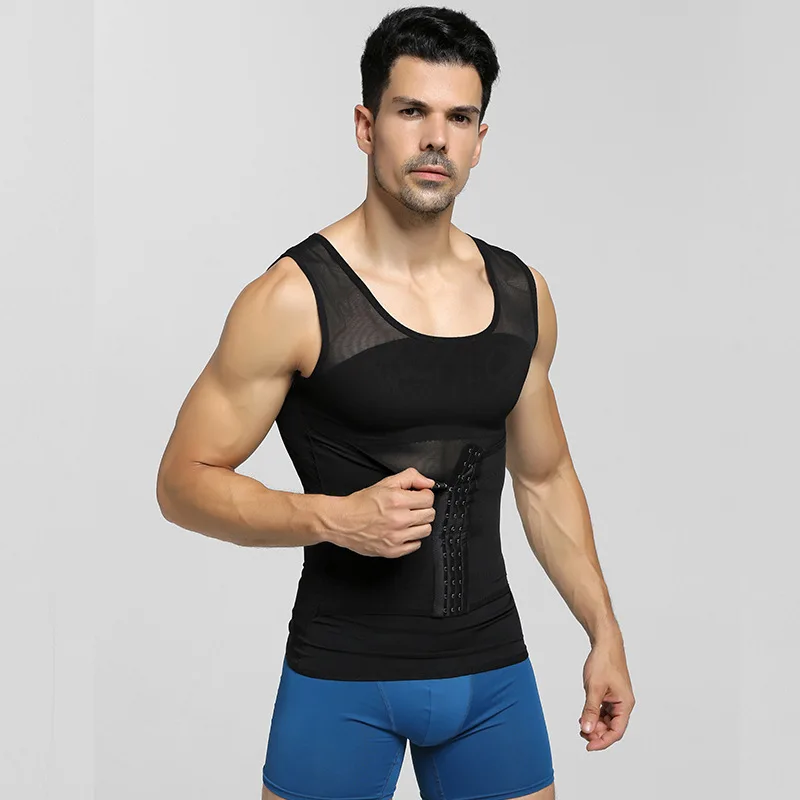 Мужской утягивающий жилет Корректирующее белье компрессионные рубашки для